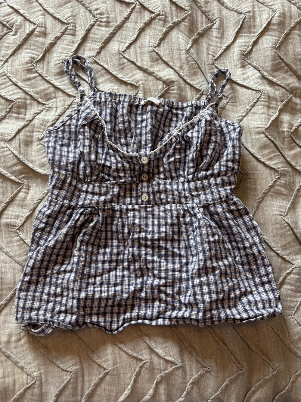 Brandy Melville John Galt Navy & White Plaid Babydoll Top